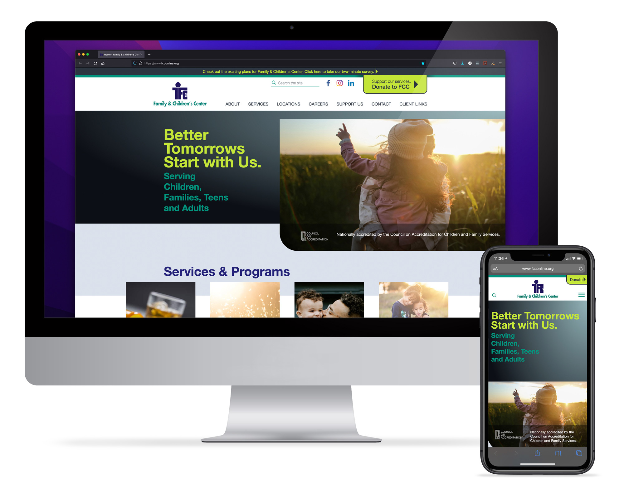 family and children center web screens